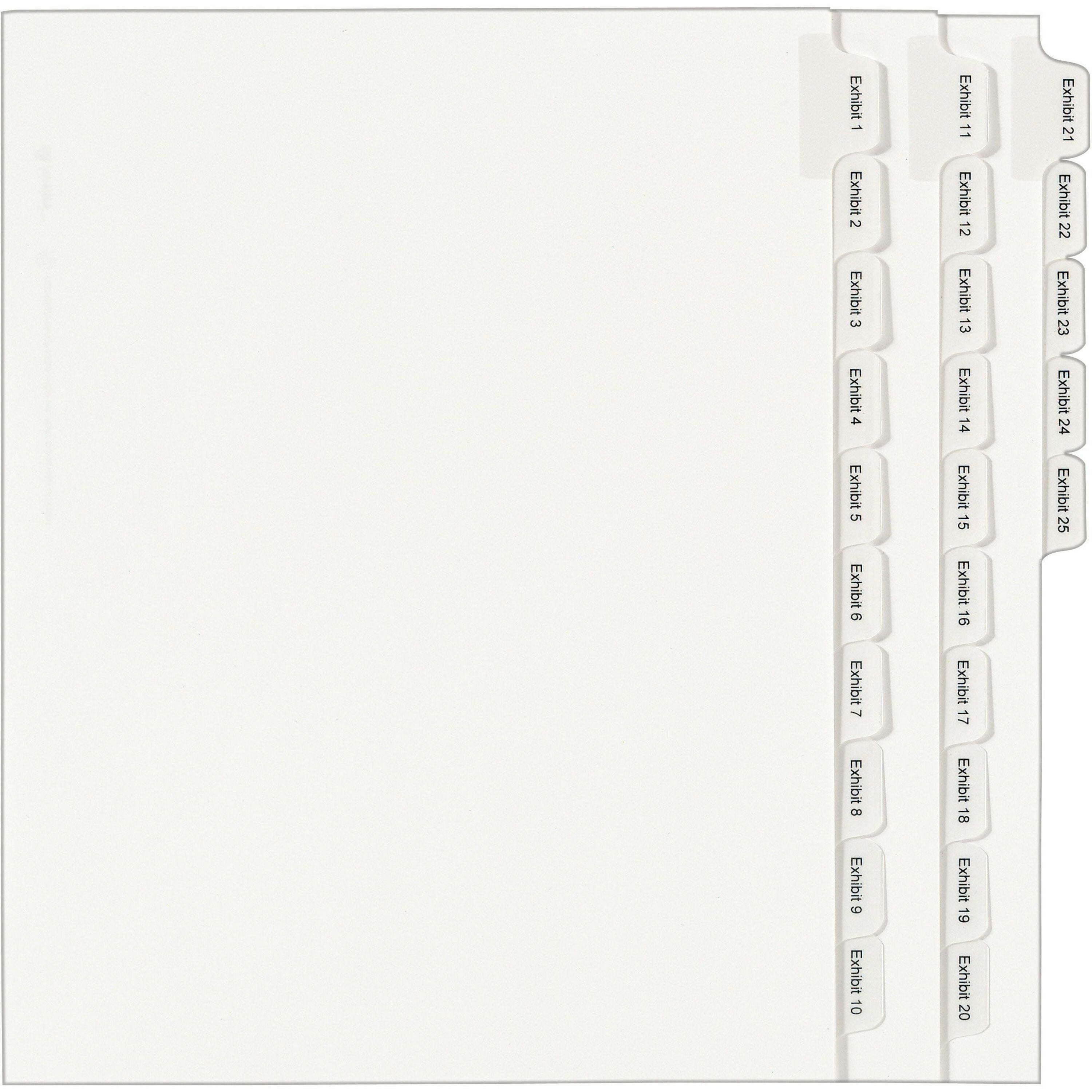 Preprinted Legal Exhibit Side Tab Index Dividers, Allstate Style, 25-Tab, Exhibit 1 to Exhibit 25, 11 x 8.5, White, 1 Set