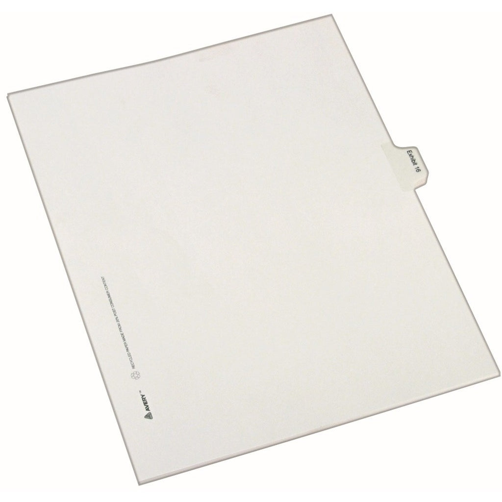 Avery Index Divider - 25 x Divider(s) - Side Tab(s) - Exhibit 16 - 1 Tab(s)/Set - 8.5" Divider Width x 11" Divider Length - Legal - 8.50" Width x 11" Length - White Paper Divider - Recycled - 1