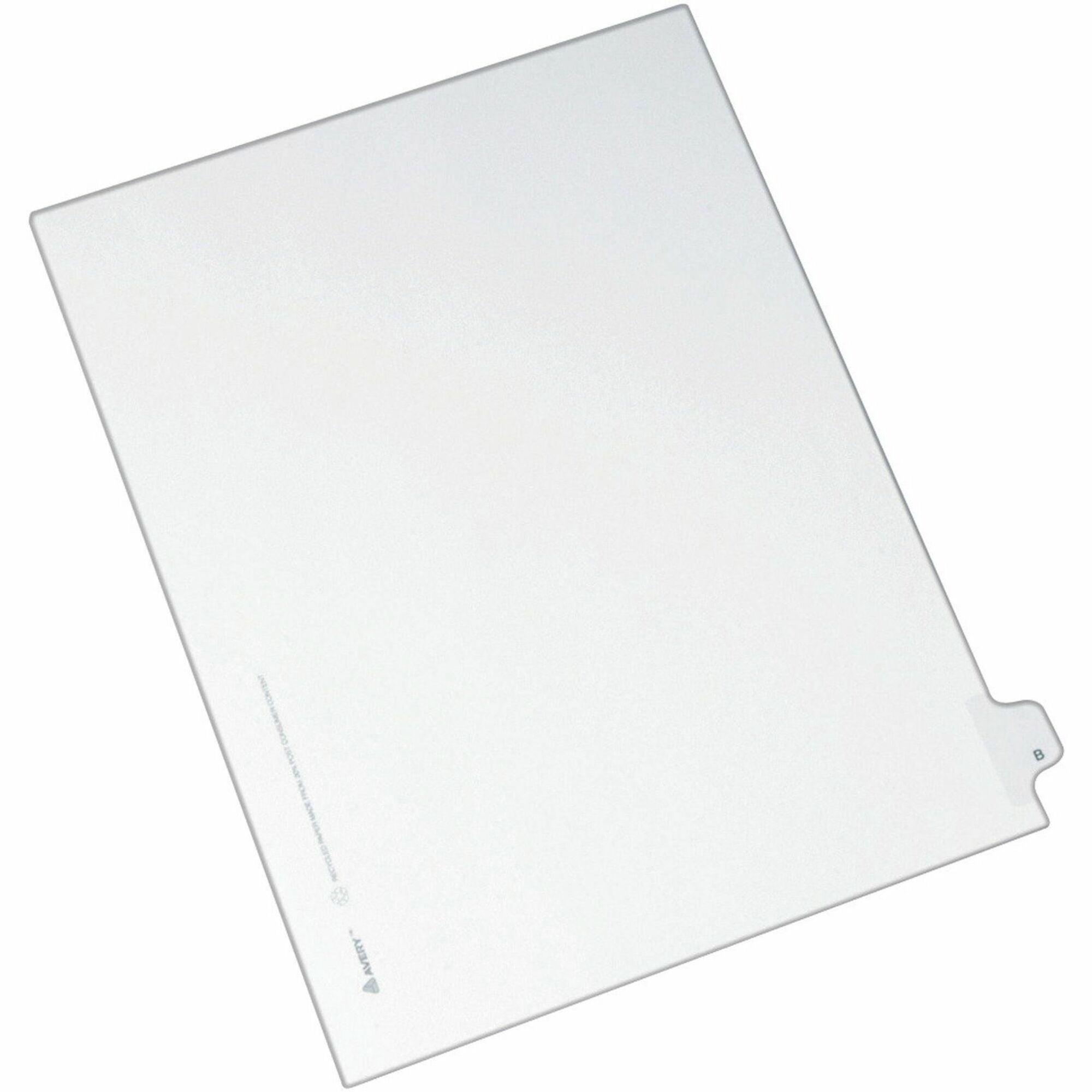 Avery Side Tab Individual Legal Dividers - 25 x Divider(s) - Side Tab(s) - B - 1 Tab(s)/Set - 8.5" Divider Width x 11" Divider Length - Letter - 8.50" Width x 11" Length - Paper Divider - White Tab(s) - Recycled - 1