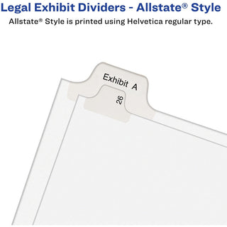 Preprinted Legal Exhibit Side Tab Index Dividers, Allstate Style, 10-Tab, 24, 11 x 8.5, White, 25/Pack