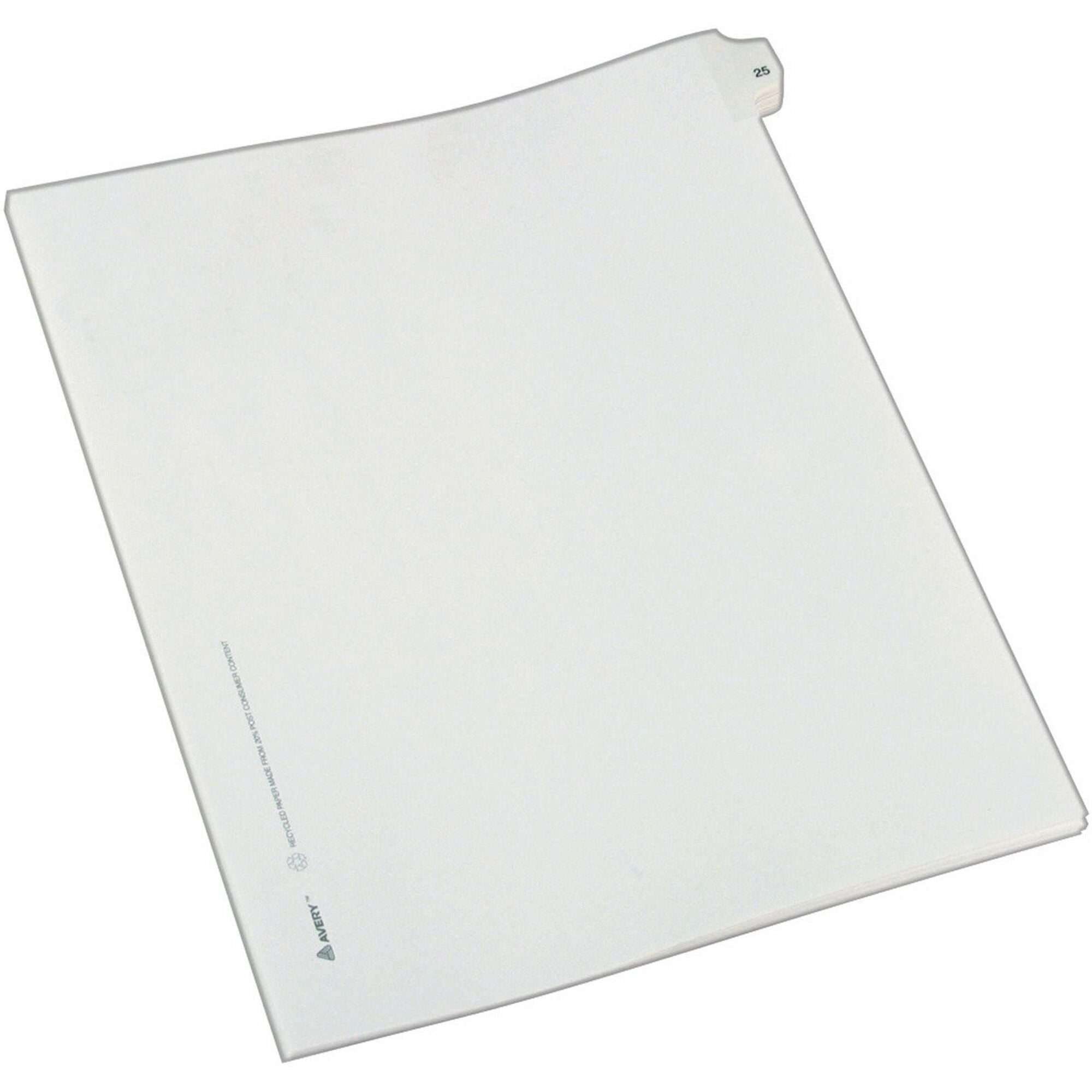 Preprinted Legal Exhibit Side Tab Index Dividers, Allstate Style, 10-Tab, 25, 11 x 8.5, White, 25/Pack