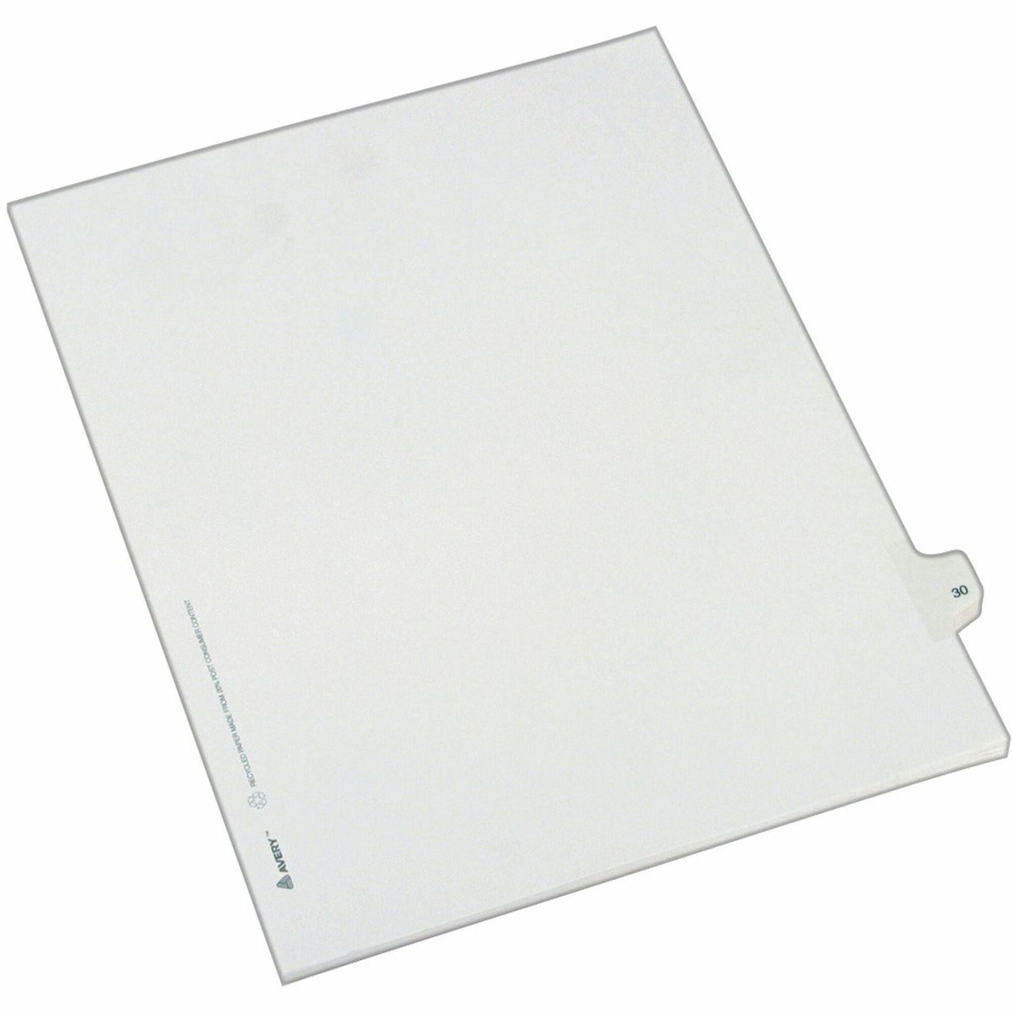 Avery Alllstate Style Individual Legal Dividers - 25 x Divider(s) - Side Tab(s) - 30 - 1 Tab(s)/Set - 8.5" Divider Width x 11" Divider Length - Letter - 8.50" Width x 11" Length - Paper Divider - White Tab(s) - Recycled - 1