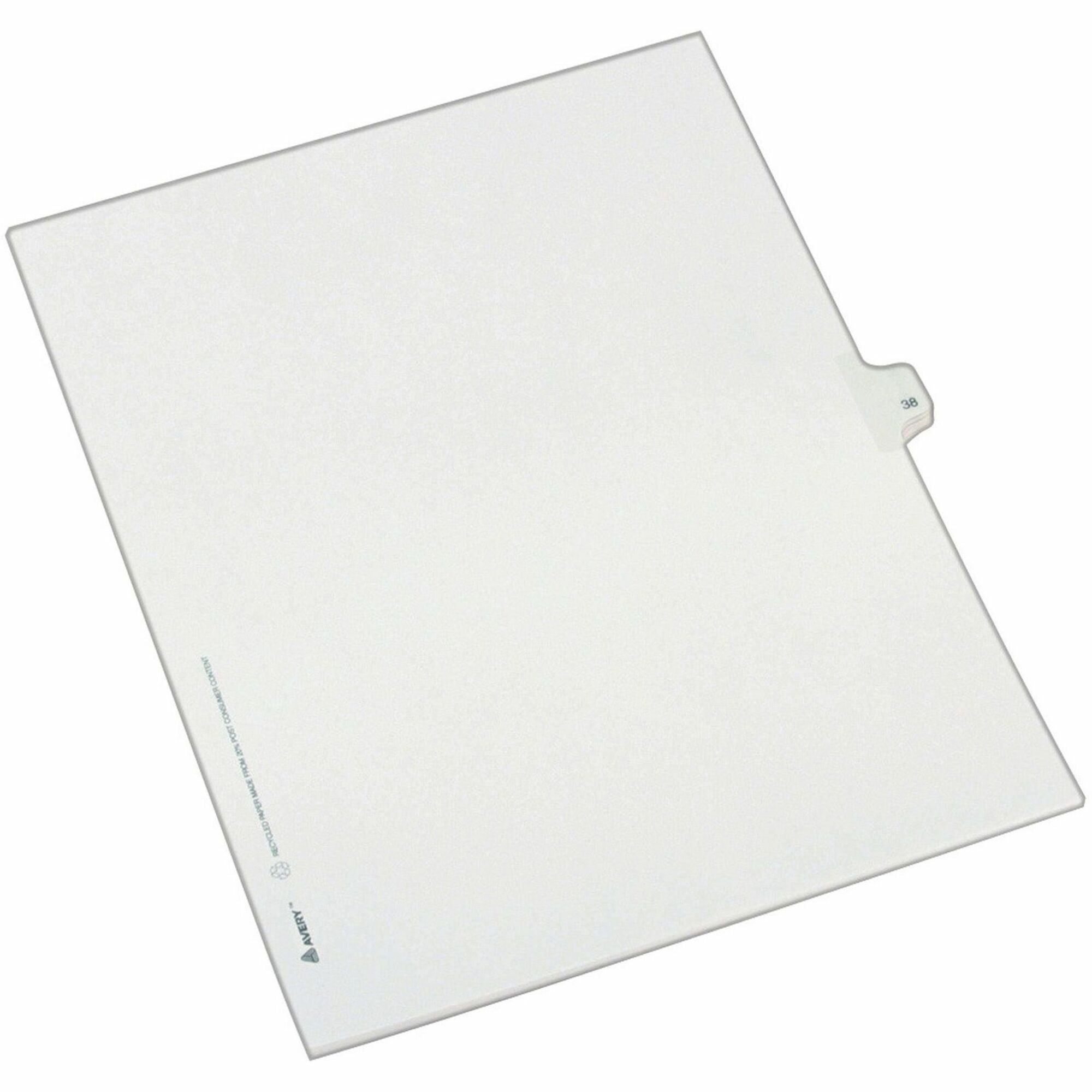 Avery Alllstate Style Individual Legal Dividers - 25 x Divider(s) - Side Tab(s) - 38 - 1 Tab(s)/Set - 8.5" Divider Width x 11" Divider Length - Letter - 8.50" Width x 11" Length - Paper Divider - White Tab(s) - Recycled - 1