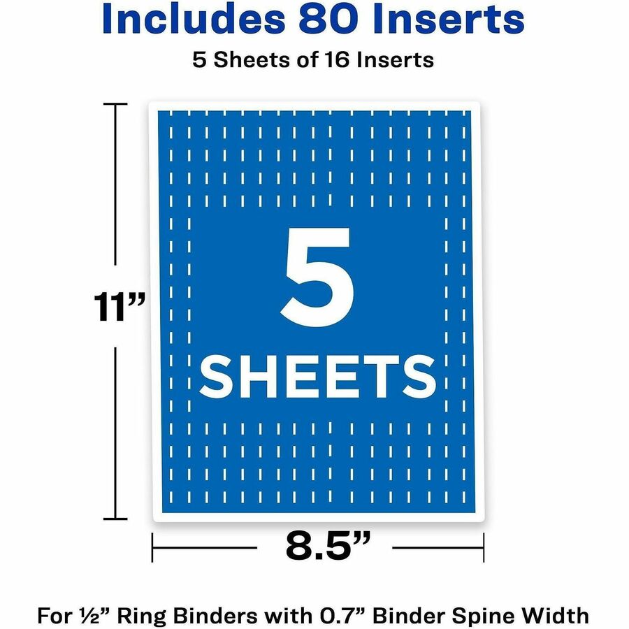 Binder Spine Inserts, 0.5" Spine Width, 16 Inserts/Sheet, 5 Sheets/Pack