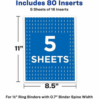 Binder Spine Inserts, 0.5" Spine Width, 16 Inserts/Sheet, 5 Sheets/Pack