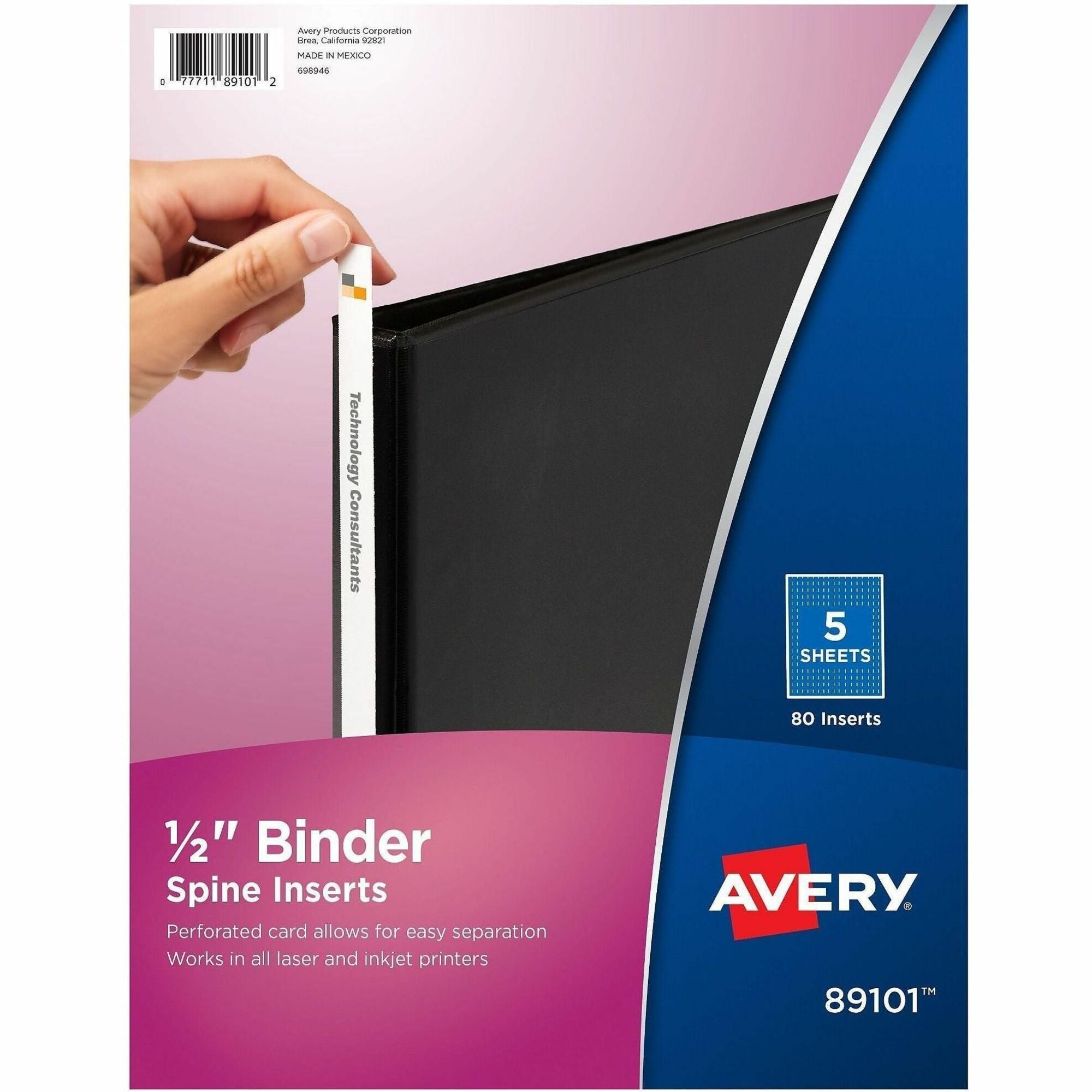 Binder Spine Inserts, 0.5" Spine Width, 16 Inserts/Sheet, 5 Sheets/Pack