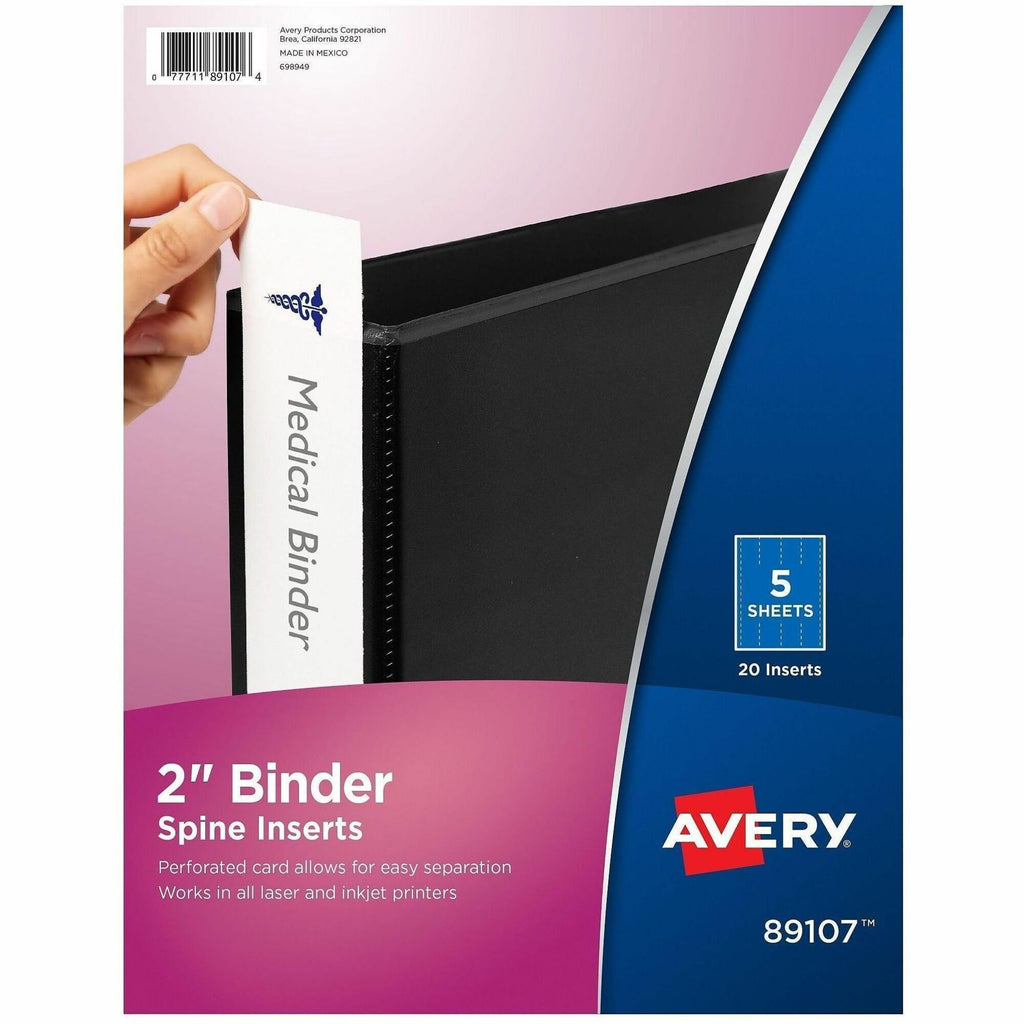 Binder Spine Inserts, 2" Spine Width, 4 Inserts/Sheet, 5 Sheets/Pack