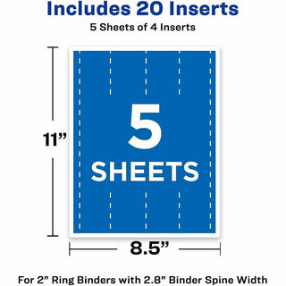 Binder Spine Inserts, 2" Spine Width, 4 Inserts/Sheet, 5 Sheets/Pack