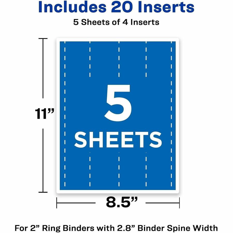 Binder Spine Inserts, 2" Spine Width, 4 Inserts/Sheet, 5 Sheets/Pack
