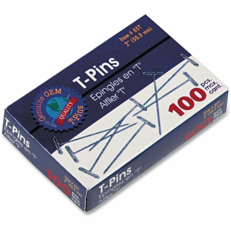 T-Pins, Steel, Silver, 1.5", 100/Box