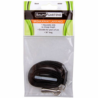 Safety Breakaway Lanyard, Metal Hook Fastener, 36" Long, Black