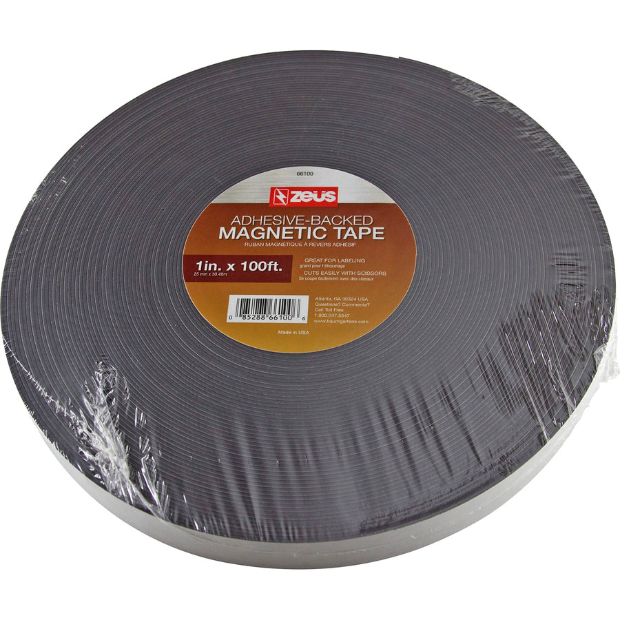 Zeus Magnetic Tape - 33.33 yd Length x 1" Width - Magnet - Adhesive Backing - For Sign, Photo - 1 / Roll - Black - 