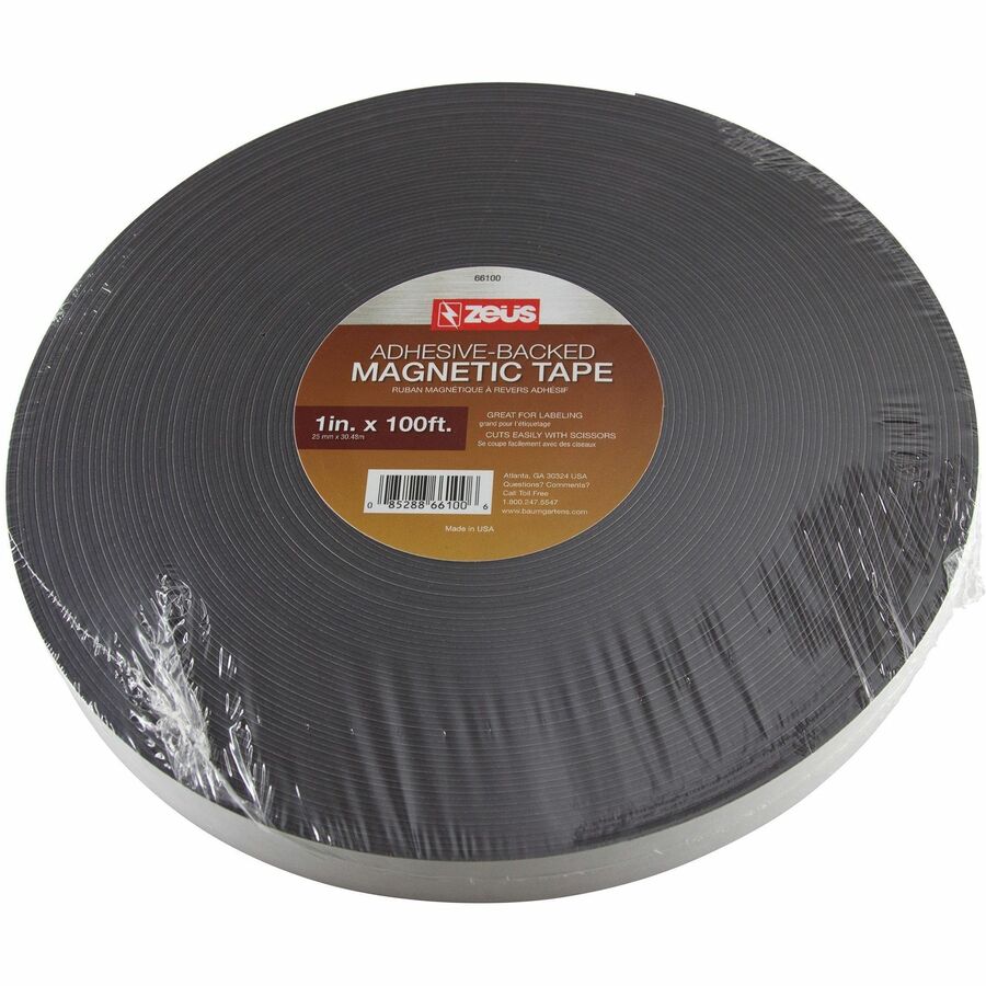 Zeus Magnetic Tape - 33.33 yd Length x 1" Width - Magnet - Adhesive Backing - For Sign, Photo - 1 / Roll - Black