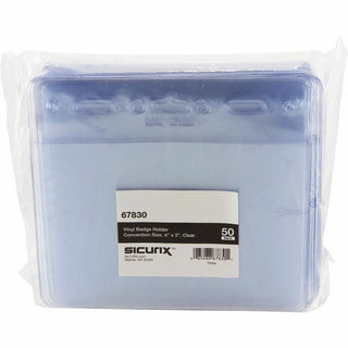 Sicurix Vinyl Badge Holder, 4 x 3, Clear, 50/Pack