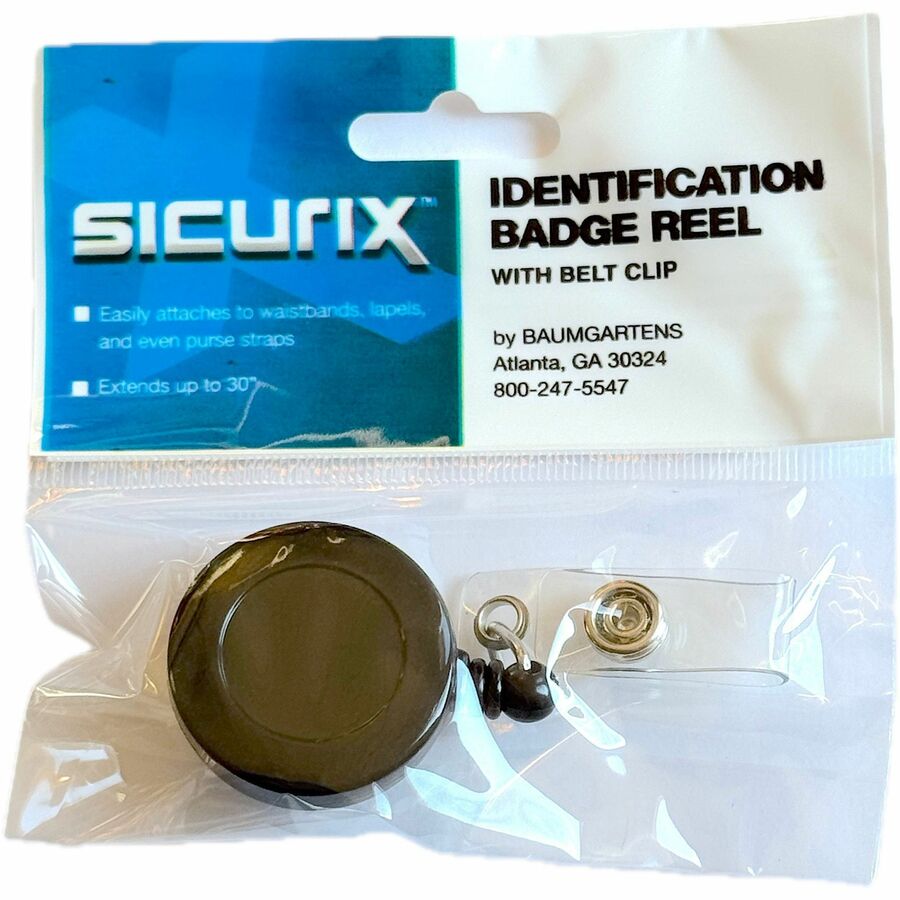ID Card Reel with Belt Clip, 30" Extension, Black