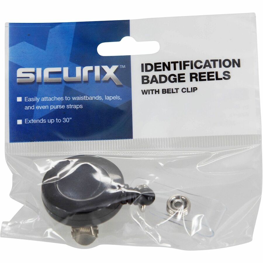 Swivel-Style Spring-Clip ID Card Reel, 30" Extension, Black