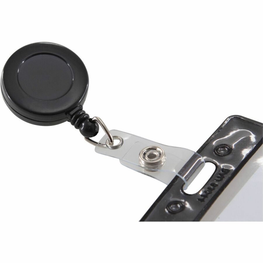 Swivel-Style Spring-Clip ID Card Reel, 30" Extension, Black