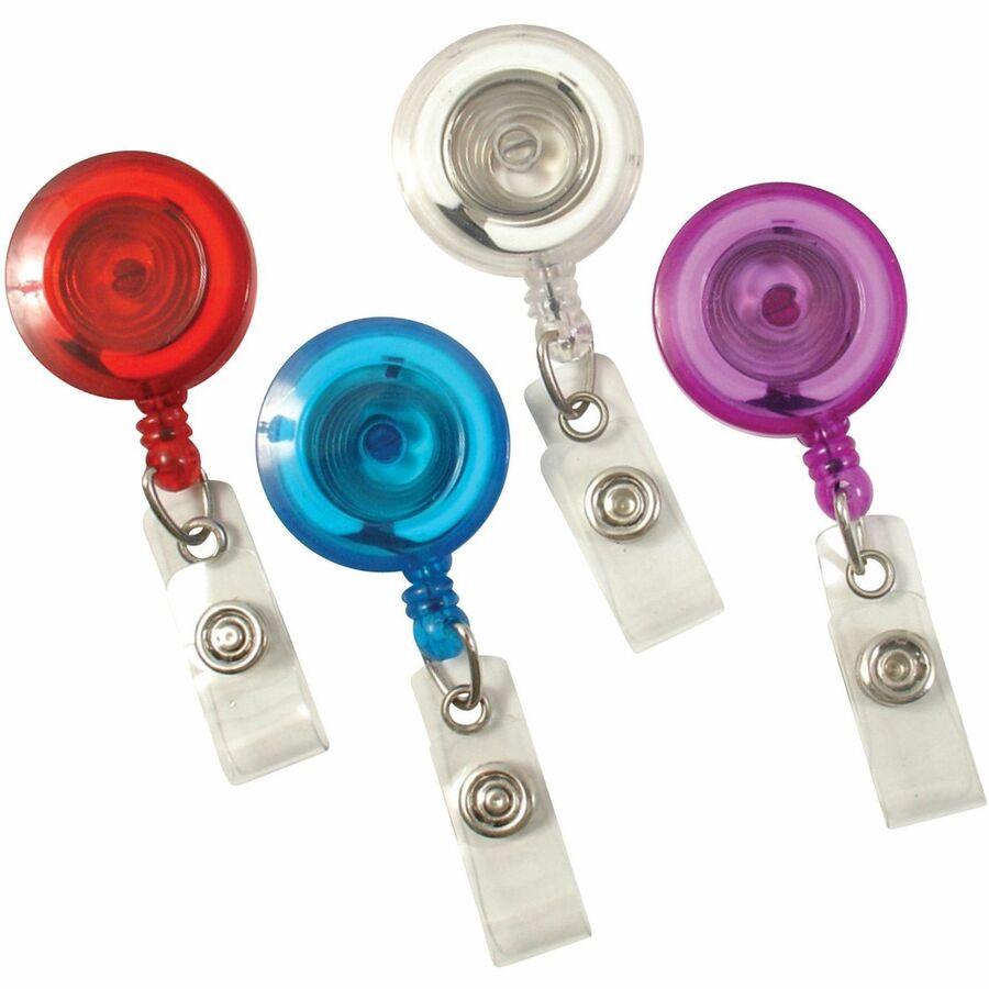 ID Slide-Style Belt Clip Card Reels, 30" Extension, Blue/Purple/Red/Translucent, 4/Pack
