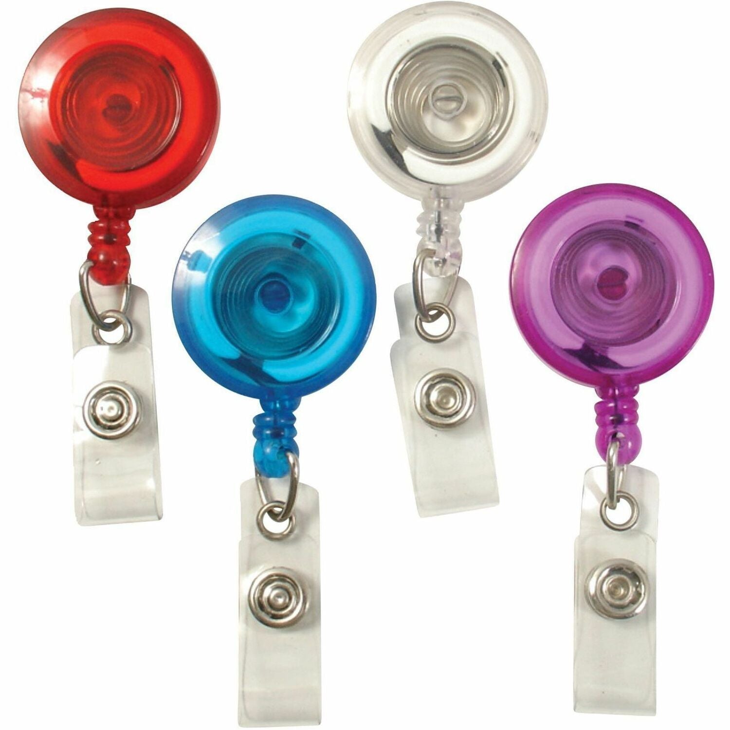 ID Slide-Style Belt Clip Card Reels, 30" Extension, Blue/Purple/Red/Translucent, 4/Pack