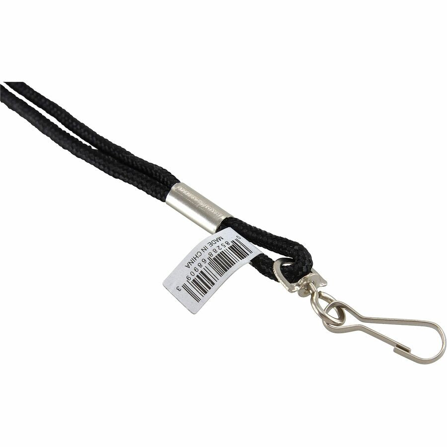 Rope Lanyard, Metal Hook Fastener, 36" Long, Nylon, Black