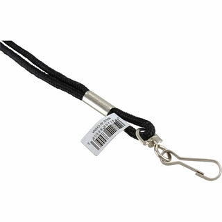 Rope Lanyard, Metal Hook Fastener, 36" Long, Nylon, Black