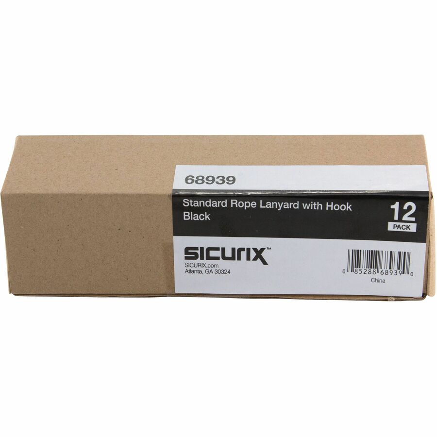 SICURIX Standard Rope Lanyard - 12 / Pack - 36" Length - Black - Nylon