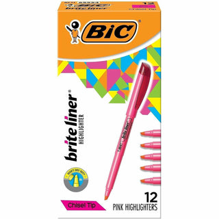 Brite Liner Highlighter, Fluorescent Pink Ink, Chisel Tip, Pink/Black Barrel, Dozen