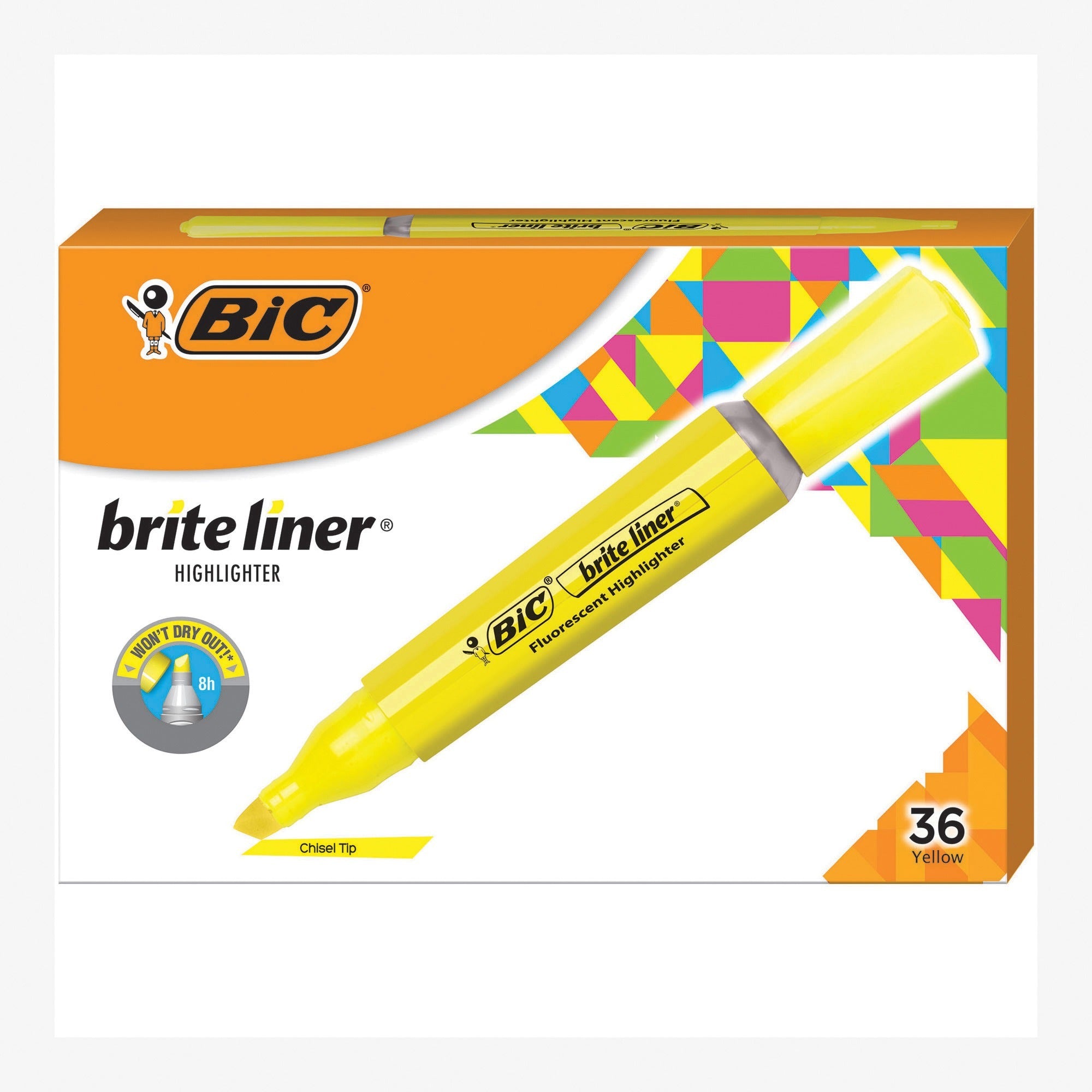 Brite Liner Tank-Style Highlighter, Fluorescent Yellow Ink, Chisel Tip, Yellow/Black Barrel, Dozen
