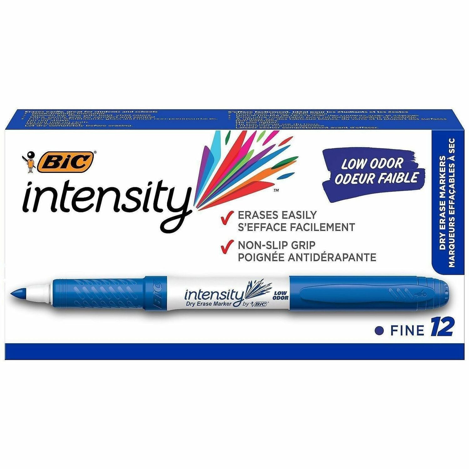 Intensity Low Odor Fine Point Dry Erase Marker, Fine Bullet Tip, Blue, Dozen