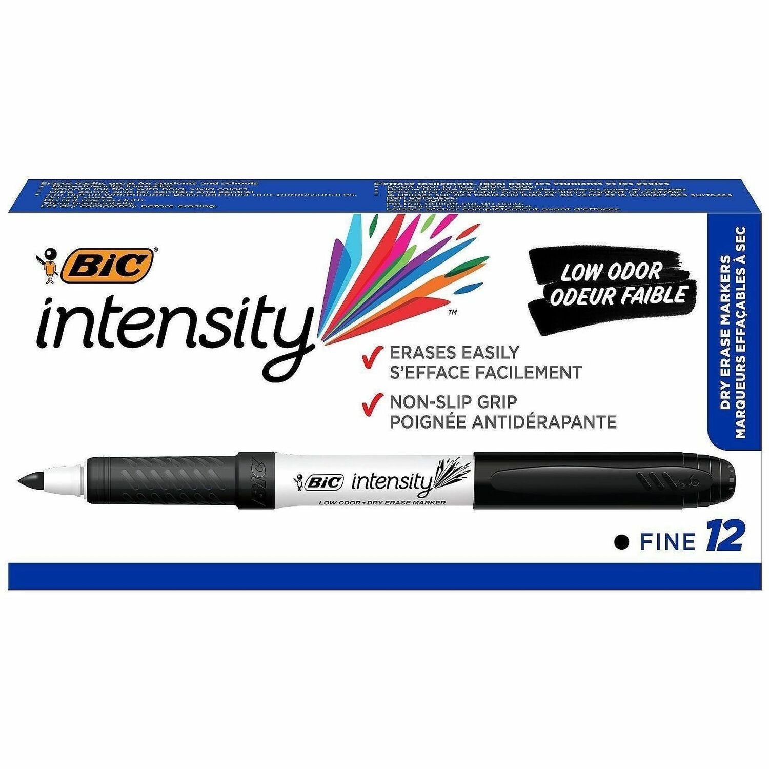 Intensity Low Odor Fine Point Dry Erase Marker, Fine Bullet Tip, Black, Dozen