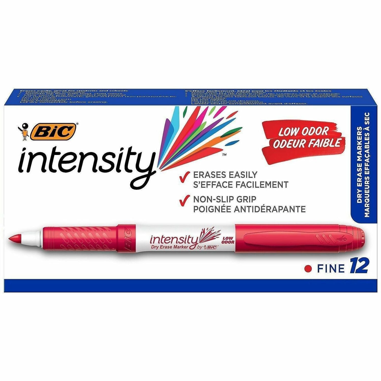 Intensity Low Odor Fine Point Dry Erase Marker, Fine Bullet Tip, Red, Dozen