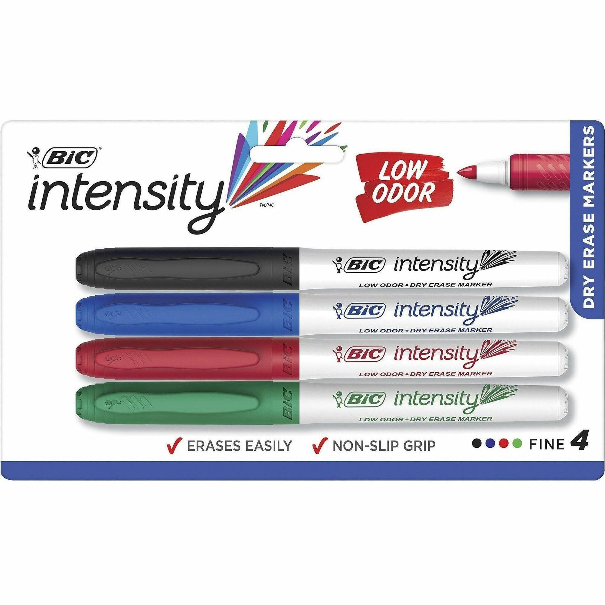 Intensity Low Odor Fine Point Dry Erase Marker, Fine Bullet Tip, Assorted Colors, 4/Set