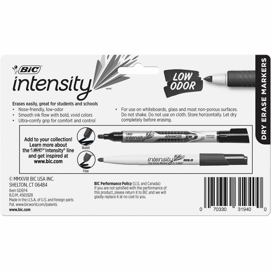Intensity Low Odor Fine Point Dry Erase Marker, Fine Bullet Tip, Assorted Colors, 4/Set