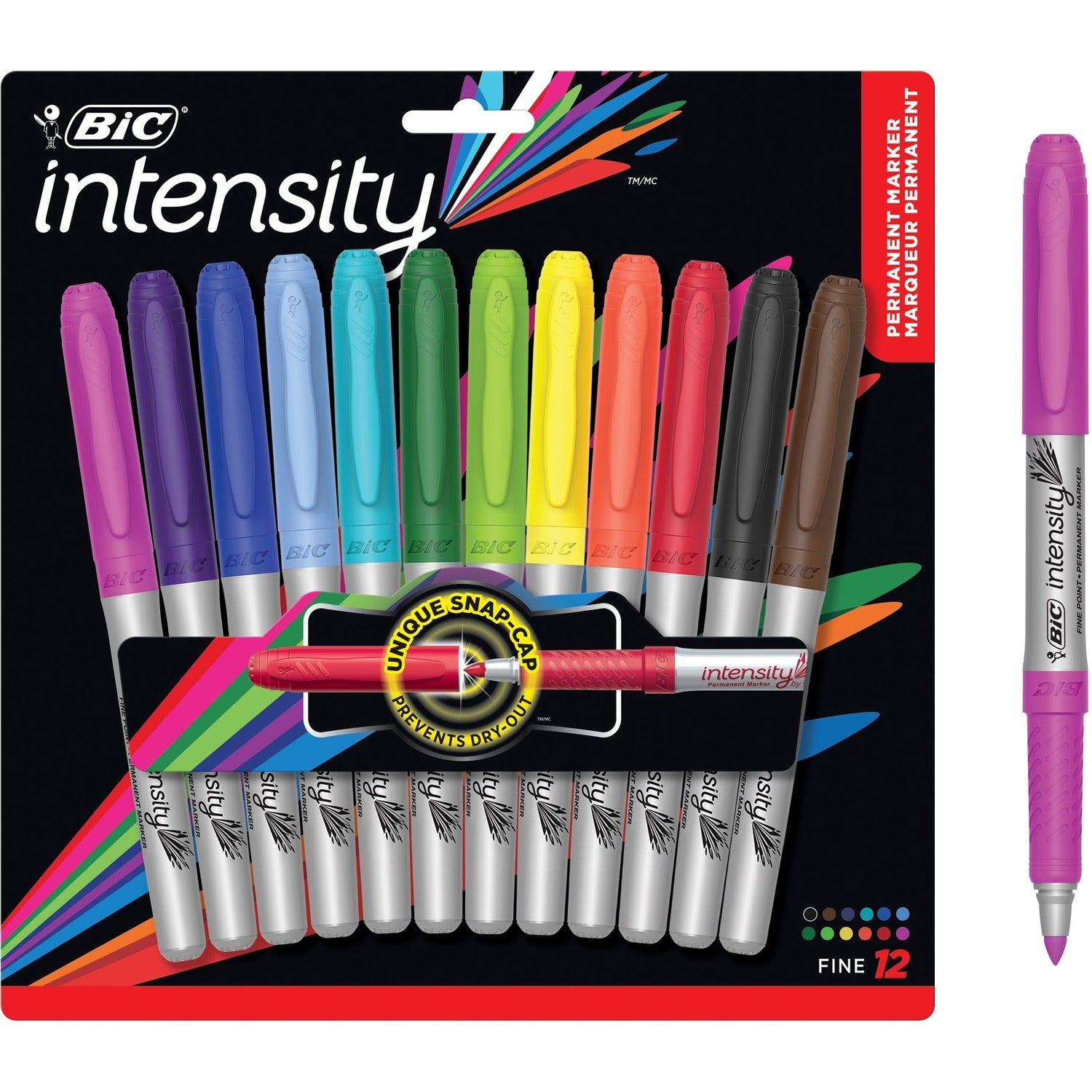 Intensity Fine Tip Permanent Marker, Fine Bullet Tip, Assorted Colors, 12/Set