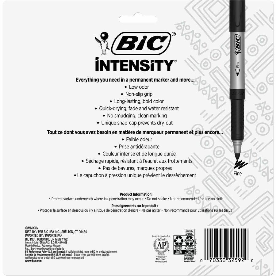 Intensity Fine Tip Permanent Marker, Fine Bullet Tip, Assorted Colors, 12/Set