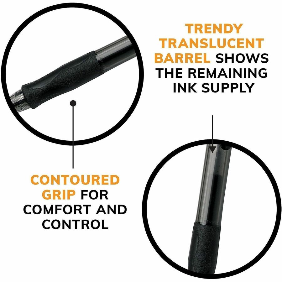 BIC Gel Retractable Pens - Medium Pen Point - 0.7 mm Pen Point Size - Refillable - Retractable - Black Gel-based Ink - Translucent Barrel - 2 / Pack