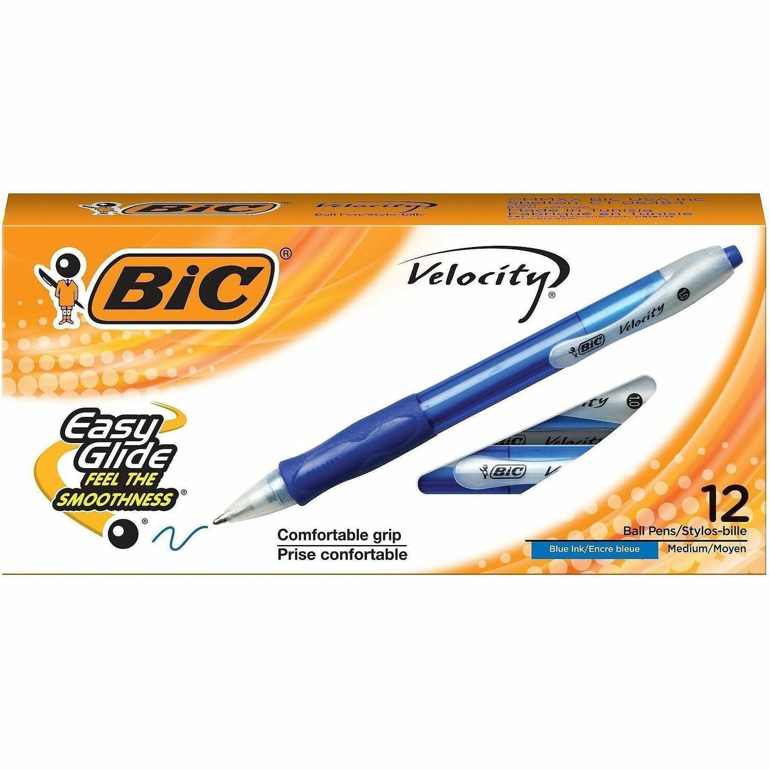 Velocity Easy Glide Ballpoint Pen, Retractable, Medium 1 mm, Blue Ink, Translucent Blue Barrel, Dozen