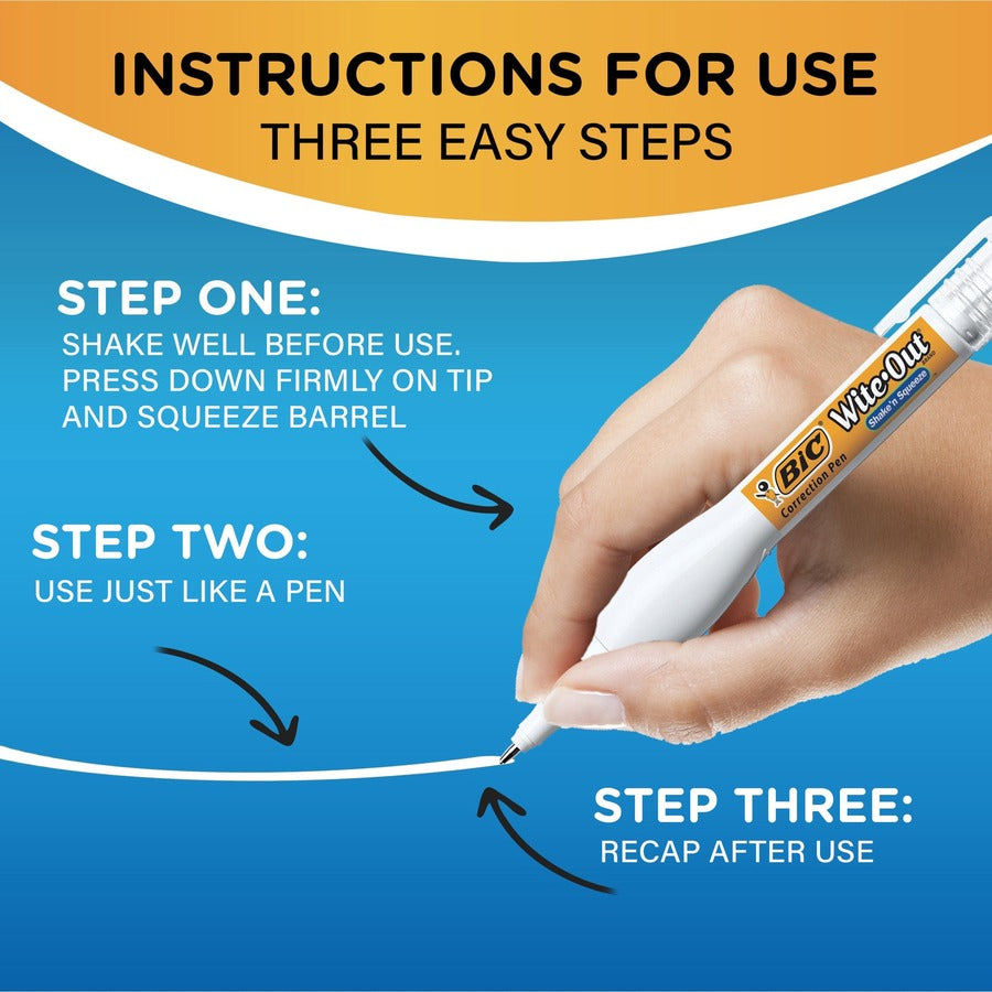 BIC Shake 'n Squeeze Correction Pen, White, 1 Pack - Tip Applicator - 8 mL - White - 1 / Pack