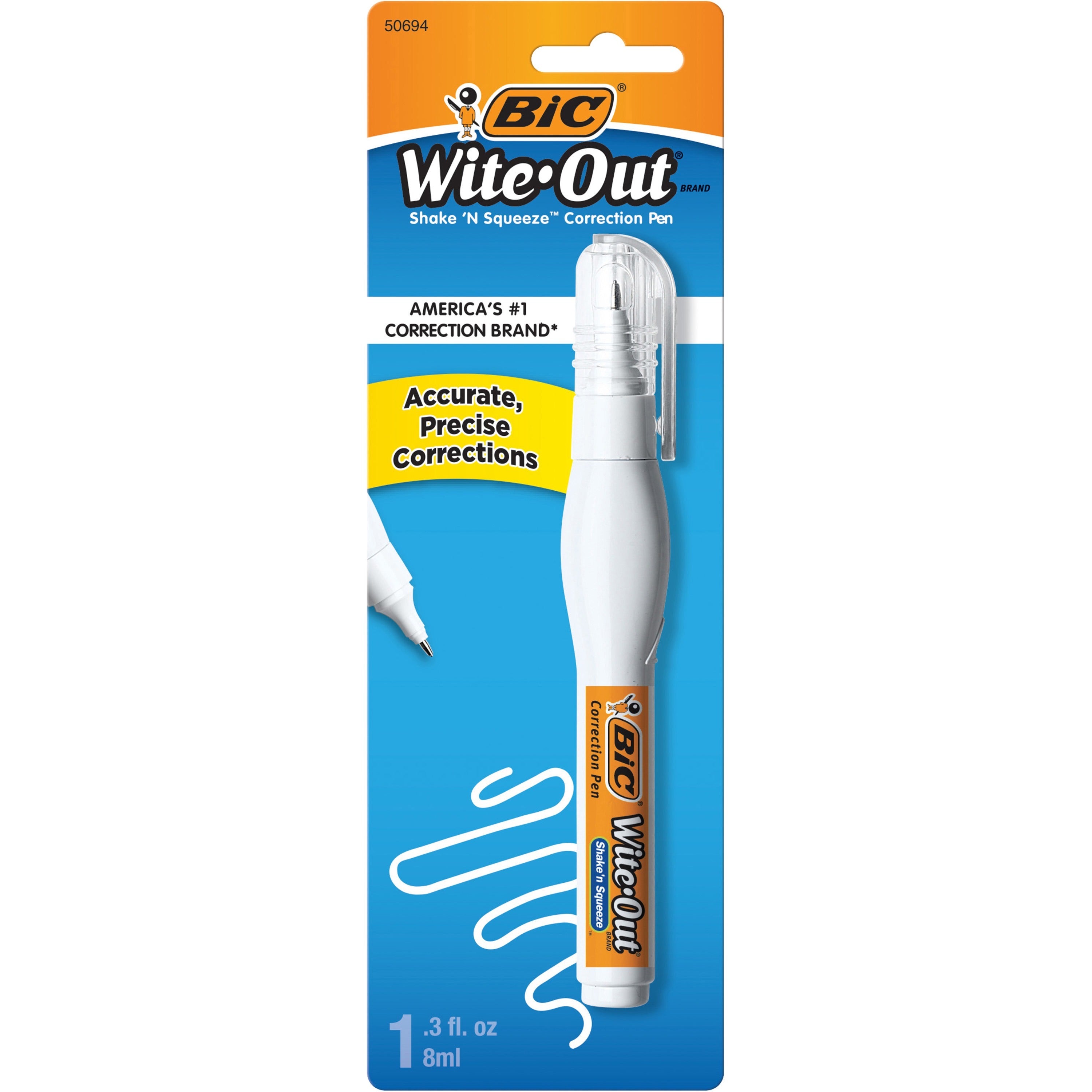 BIC Shake 'n Squeeze Correction Pen, White, 1 Pack - Tip Applicator - 8 mL - White - 1 / Pack