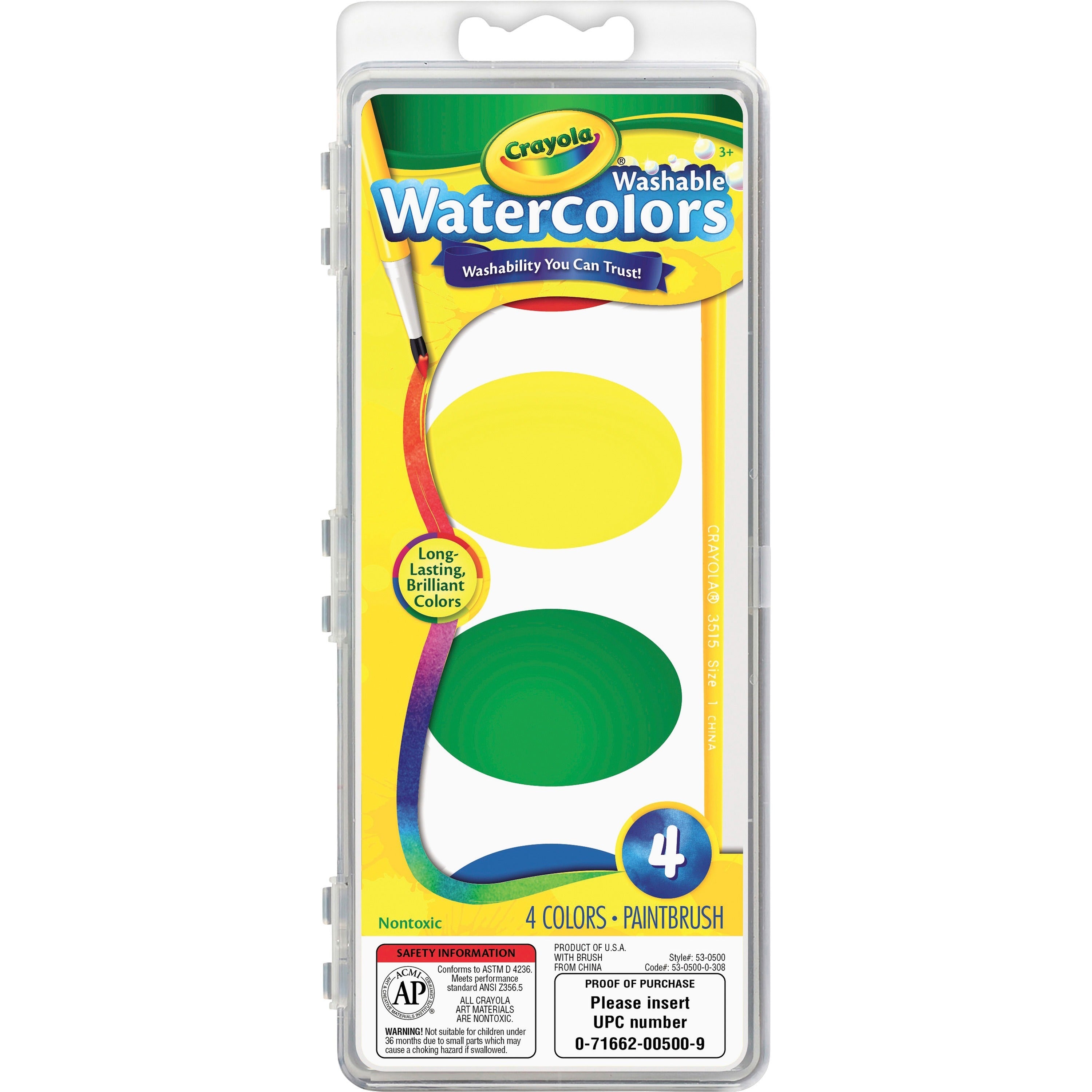 Crayola Washable Watercolors Set - 4.50 oz - 4 / Set - Assorted - 