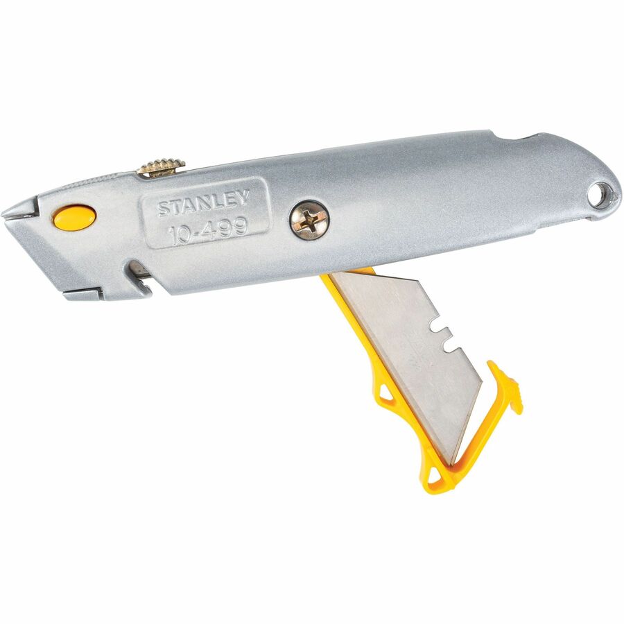Quick-Change Utility Knife with Twine Cutter and (3) Retractable Blades, 6" Metal Handle, Gray, 6/Box