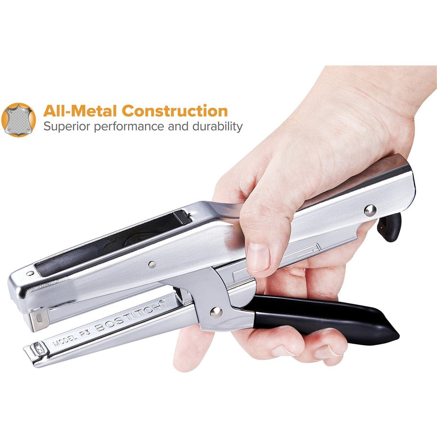 Bostitch Plier Stapler - 20 Sheets Capacity - 210 Staple Capacity - Full Strip - 1/4" Staple Size - 1 Each - Chrome