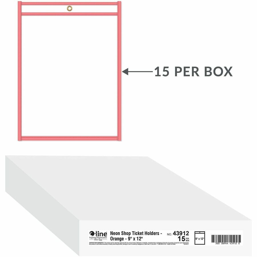 C-Line Neon Shop Ticket Holders, Stitched - Orange, Both Sides Clear, 9 x 12, 15EA/BX, 43912