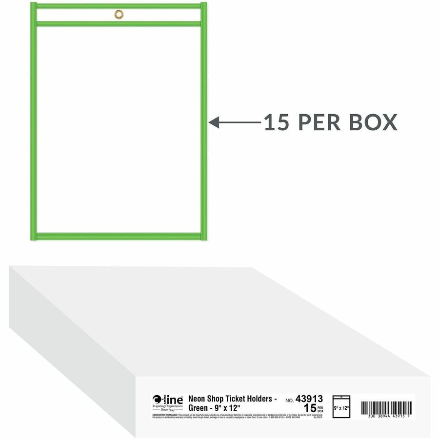 C-Line Neon Shop Ticket Holders, Stitched - Green, Both Sides Clear, 9 x 12, 15EA/BX, 43913