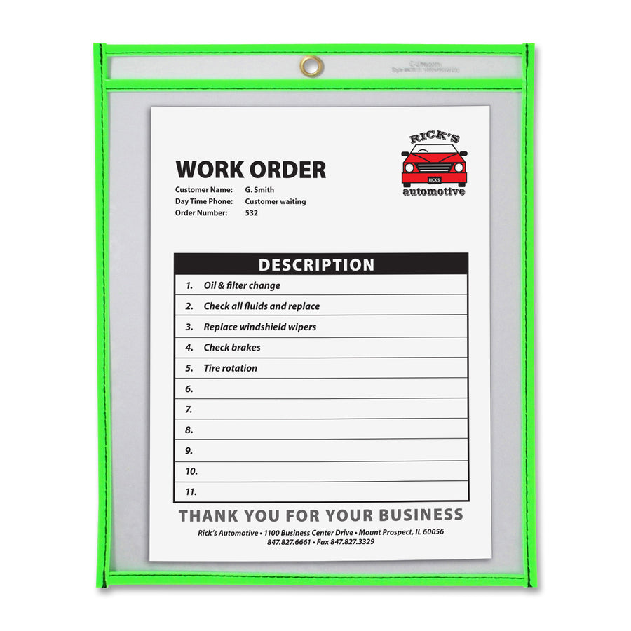 C-Line Neon Shop Ticket Holders, Stitched - Green, Both Sides Clear, 9 x 12, 15EA/BX, 43913 - 