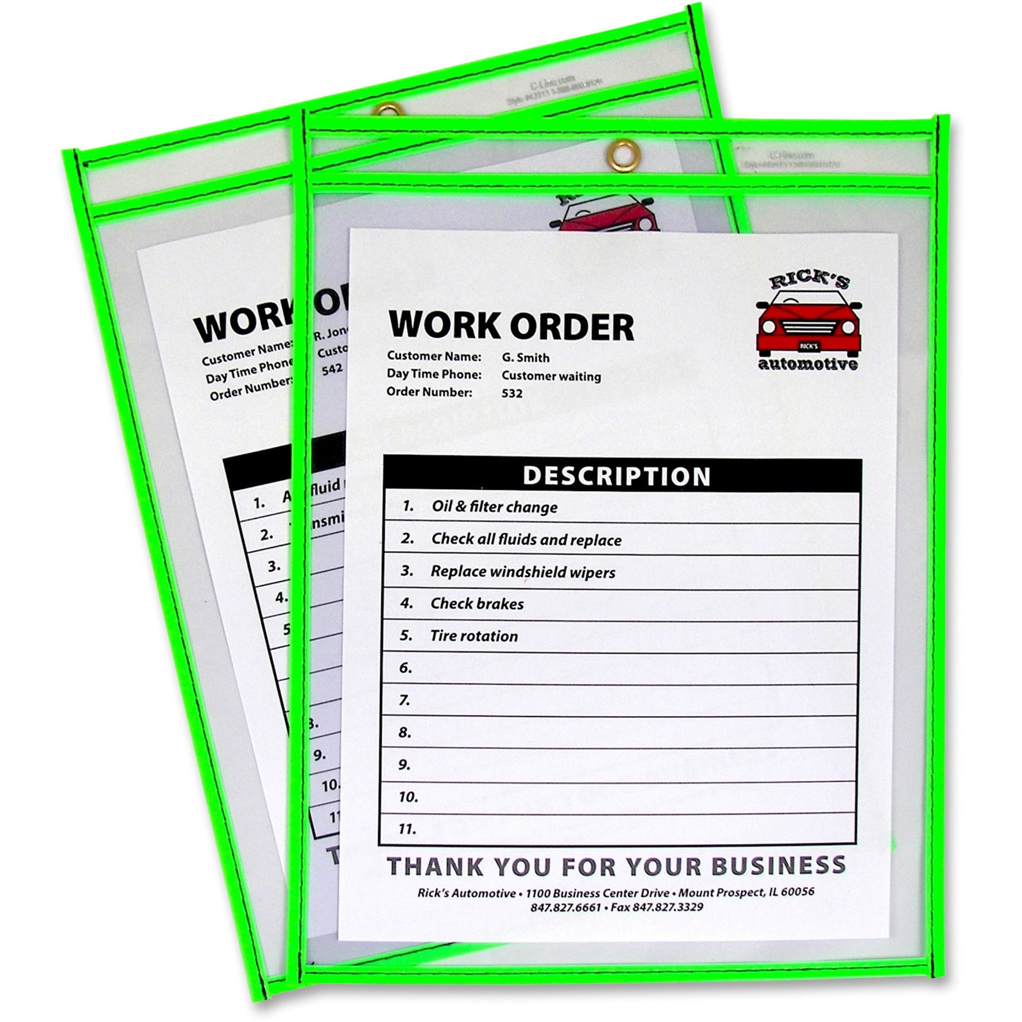 C-Line Neon Shop Ticket Holders, Stitched - Green, Both Sides Clear, 9 x 12, 15EA/BX, 43913 - 