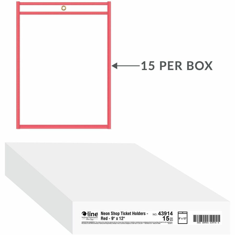 C-Line Neon Shop Ticket Holders, Stitched - Red, Both Sides Clear, 9" x 12" , 1 Each/Box, 43914