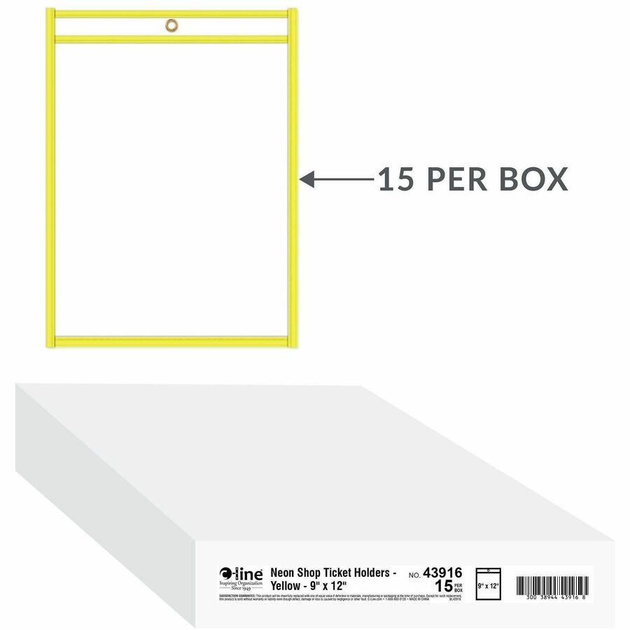 C-Line Neon Shop Ticket Holders, Stitched - Yellow, Both Sides Clear, 9 x 12, 15EA/BX, 43916