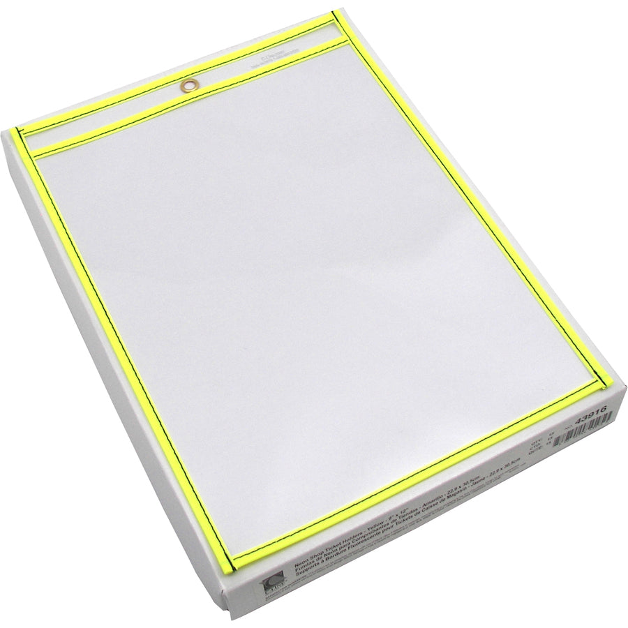 C-Line Neon Shop Ticket Holders, Stitched - Yellow, Both Sides Clear, 9 x 12, 15EA/BX, 43916 - 