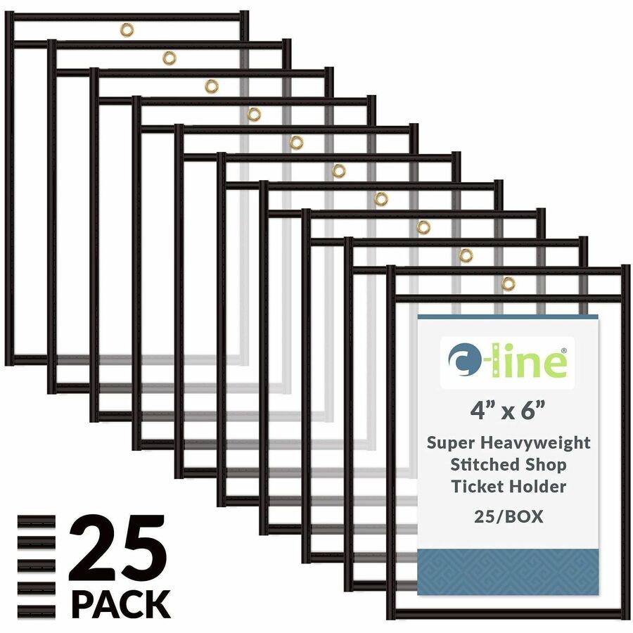C-Line Shop Ticket Holders, Stitched - Both Sides Clear, 4 x 6, 25/BX, 46046